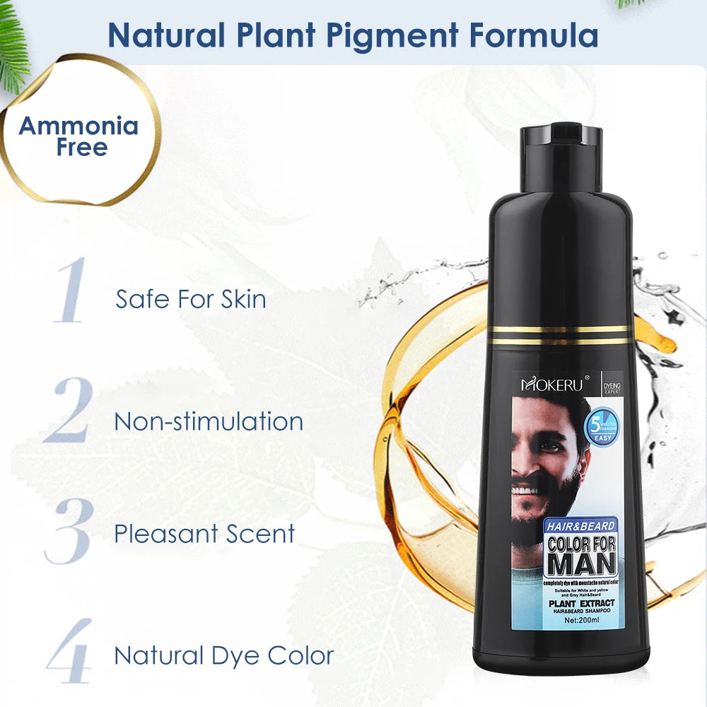 Shampoo para tingimento de barba masculina MOKERU com fórmula natural e livre de amônia, 200ml