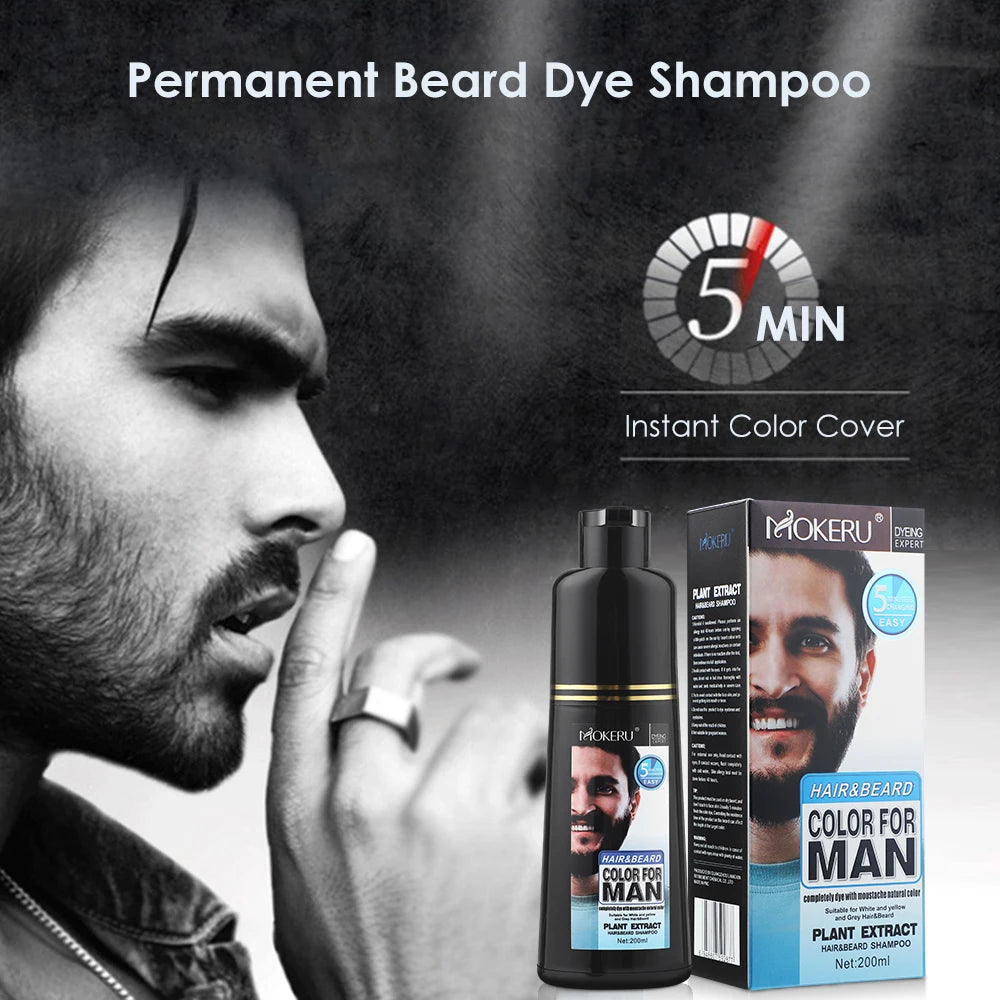 Shampoo para tingimento de barba masculina MOKERU com extrato vegetal e cobertura rápida em 5 minutos