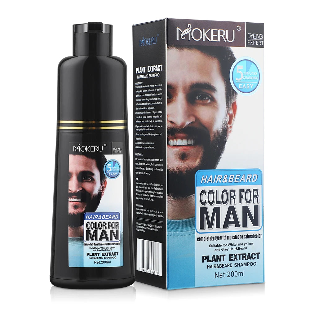 Shampoo para tingimento de barba masculina MOKERU com extrato vegetal para coloração fácil e natural