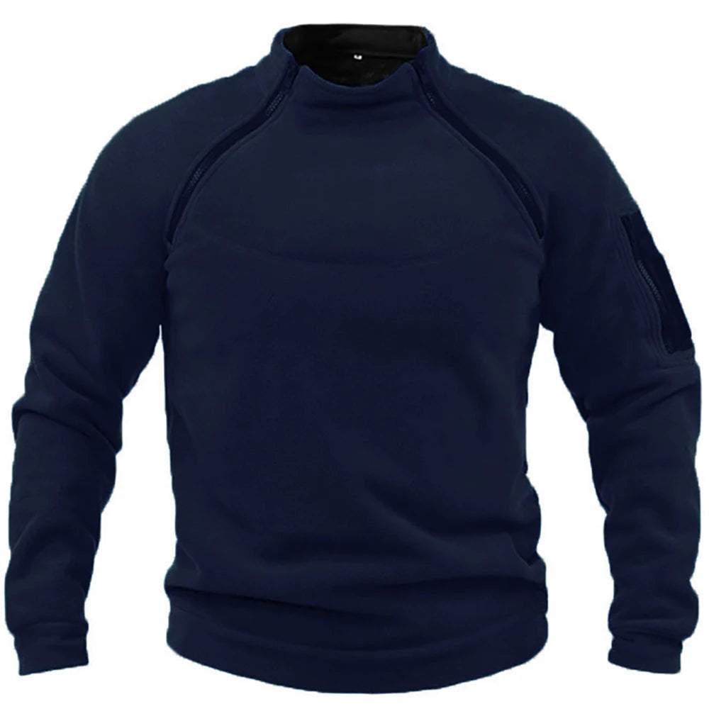 Moletom masculino quente da REALXIZI em azul escuro, perfeito para dias frios e conforto diário
