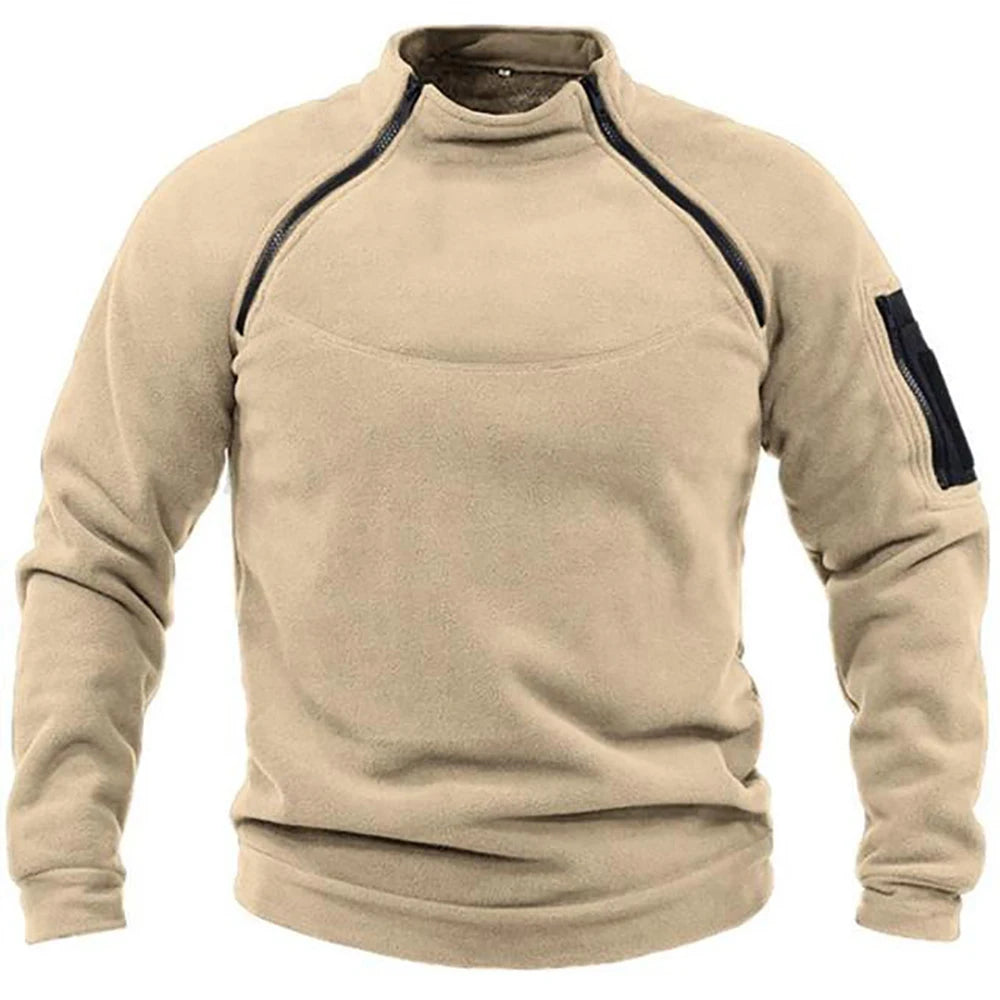 Moletom masculino quente REALXIZI em tom bege com zíper e design confortável