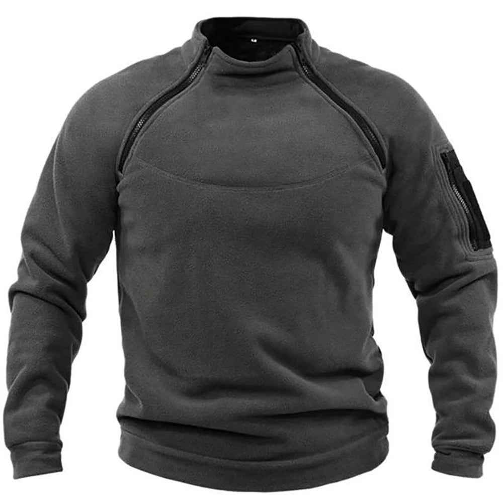 Moletom masculino quente da REALXIZI em cinza com design confortável e zíper na gola