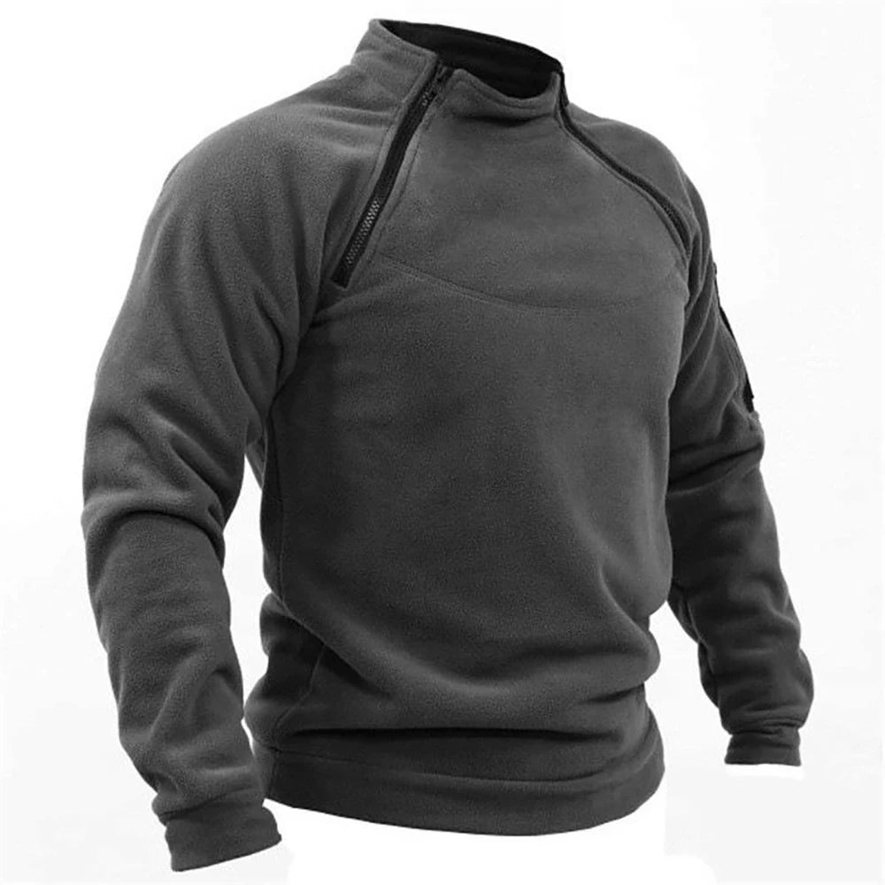 Moletom masculino quente REALXIZI em fleece cinza com zíper e design confortável