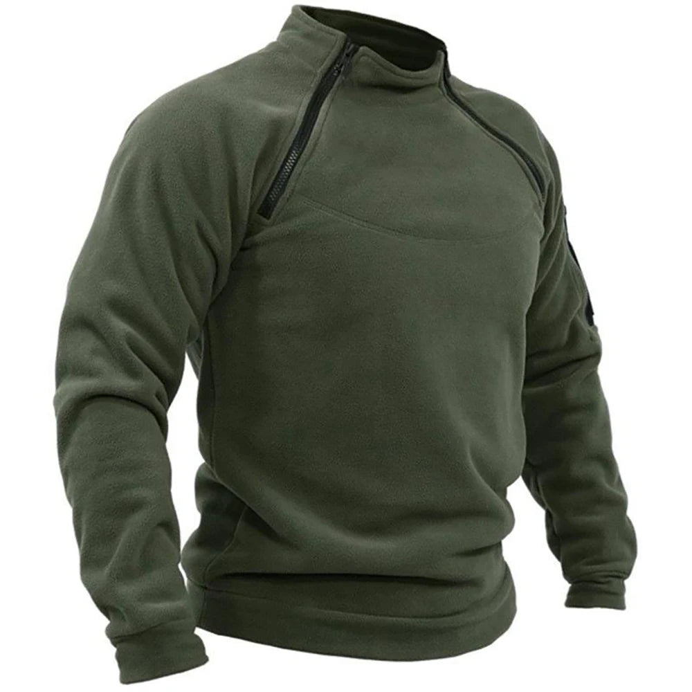 Moletom masculino quente REALXIZI em verde com zíper e design confortável