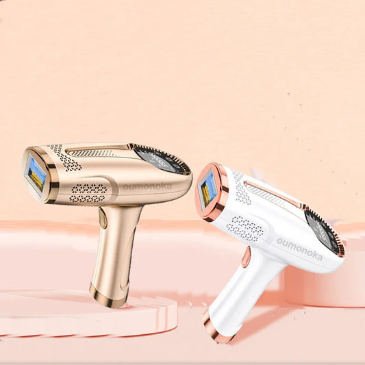 depilador a laser ipl permanente OUMONOKA em dourado e branco, aparelho portátil para depilação doméstica rápida e indolor