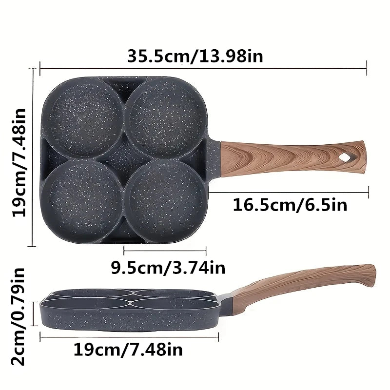 Panela de ovos LMETJMA, panelas de panqueca 4 cavidades com design antiaderente e cabo ergonômico