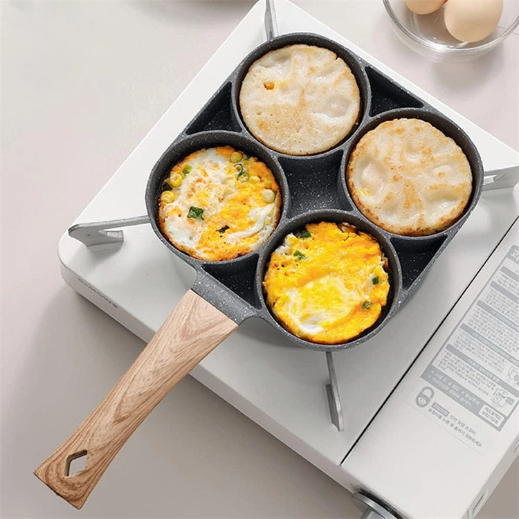 Panela de ovos LMETJMA em formato quadriculado, ideal para panelas de panqueca 4 cavidades, com cabo de madeira