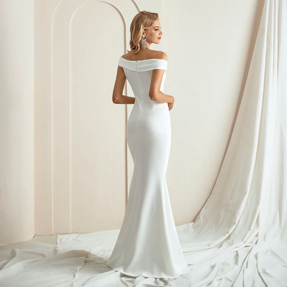 Vestido azul royal elegante da POEMSSONGS com decote ombro a ombro e caimento justo