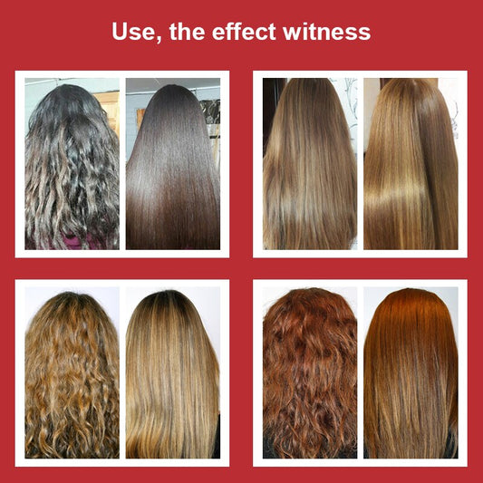 Antes e depois do tratamento de queratina para cabelo com o kit reparador Purc para cabelos danificados