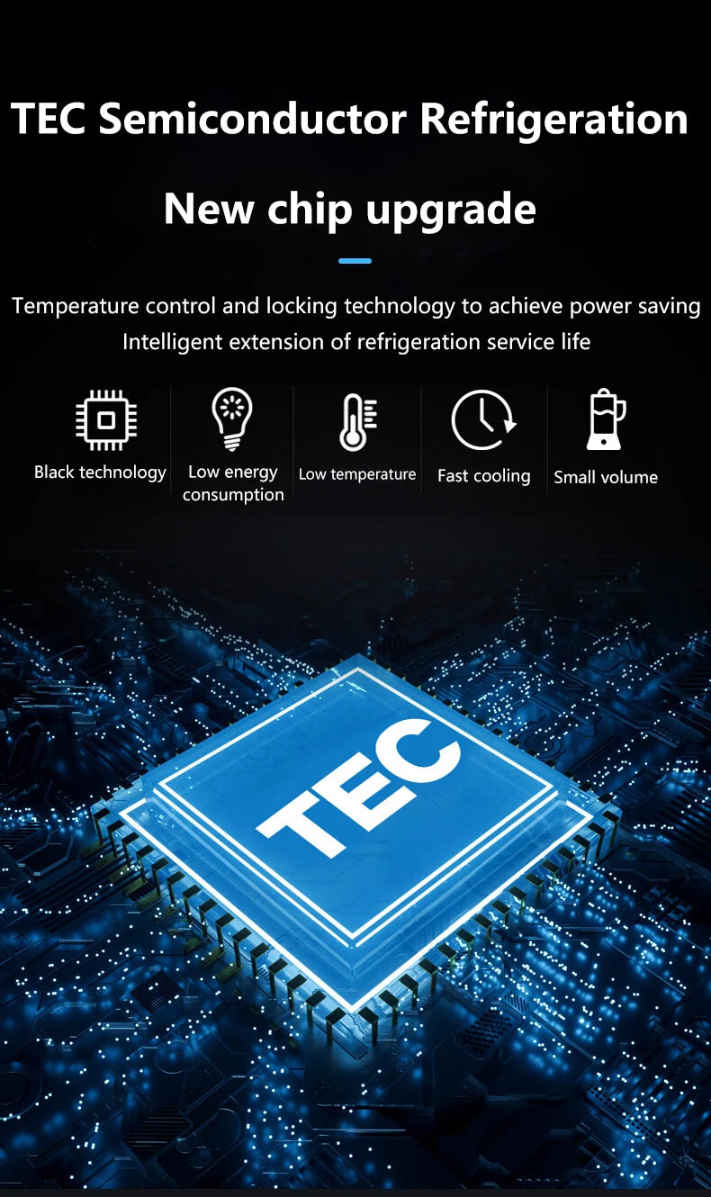 Tecnologia TEC para refrigerador de bebidas para carro viagem com economia de energia e baixo consumo.
