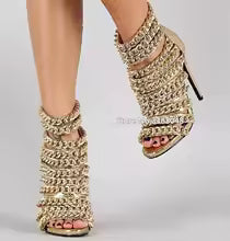 Sandálias femininas Comemore com design elegante em dourado, sapato feminino social palco salto alto