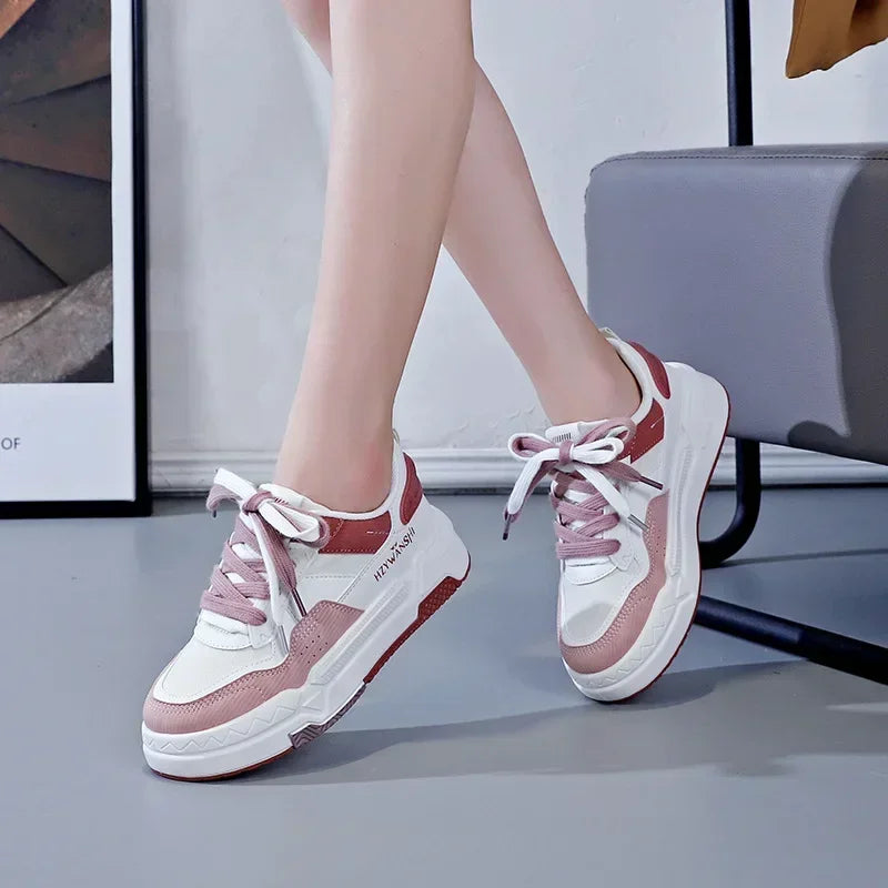 Tênis feminino YBQJOO em rosa e branco, sapatos plataforma chunky para estilo moderno e conforto