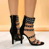 Sandálias femininas DUTRIEUX em preto com strass, estilo sapatos salto alto romanos