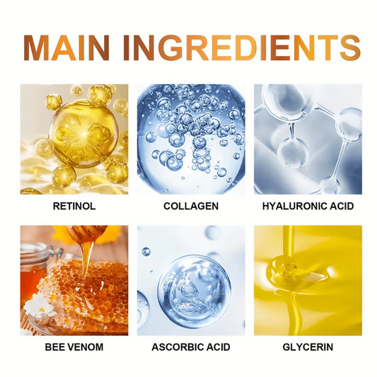 Ingredientes principais do creme facial antienvelhecimento profissional como retinol, colágeno e ácido hialurônico
