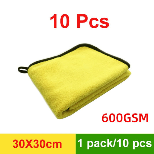 Toalha de microfibra carro amarela de 30x30cm, 600GSM, ideal para limpeza e secagem de veículos
