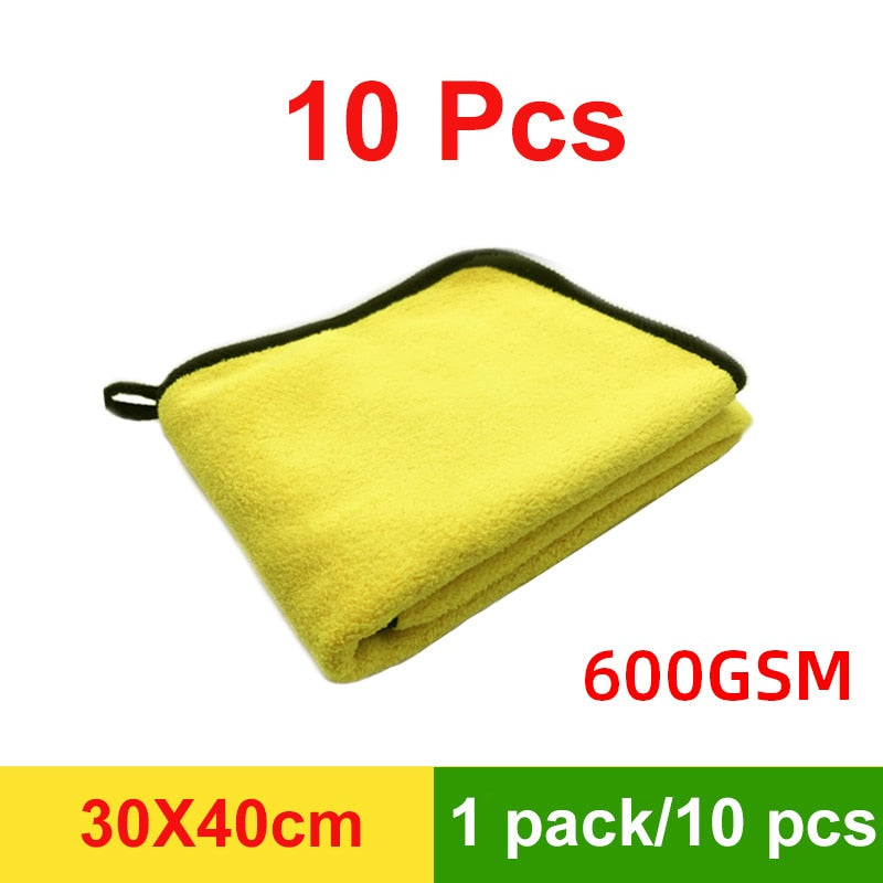 Conjunto de 10 toalhas de microfibra carro amarelas com 600GSM e tamanho 30x40cm
