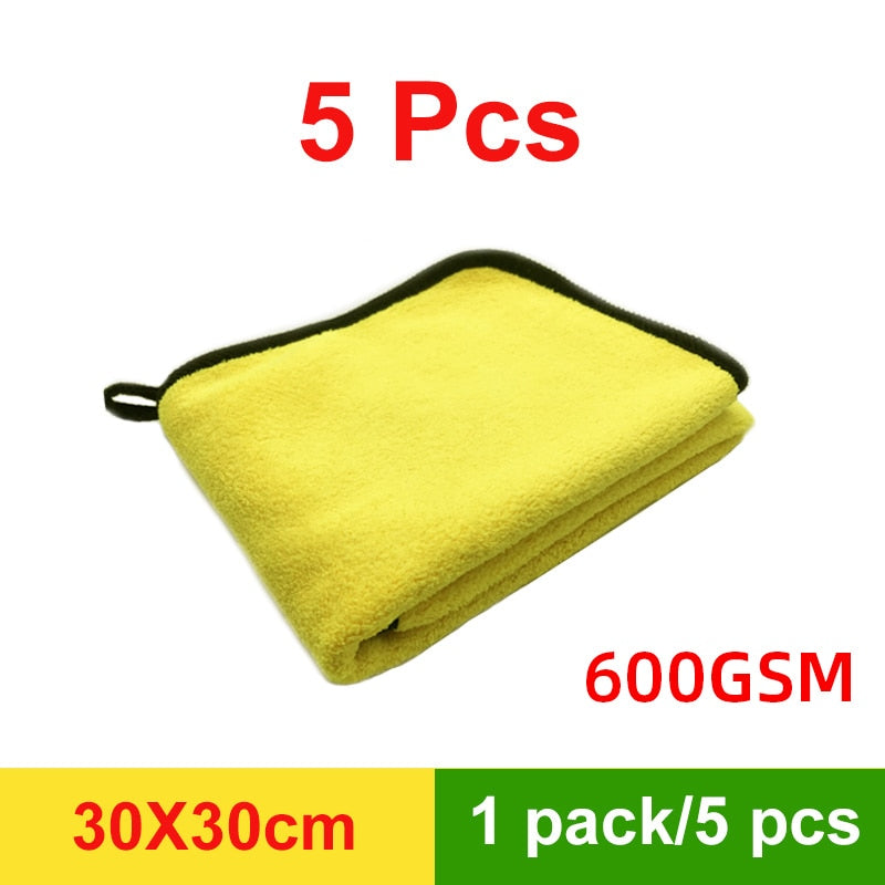 Conjunto de 5 toalhas de microfibra carro amarelas com 600GSM e 30x30cm para limpeza eficaz
