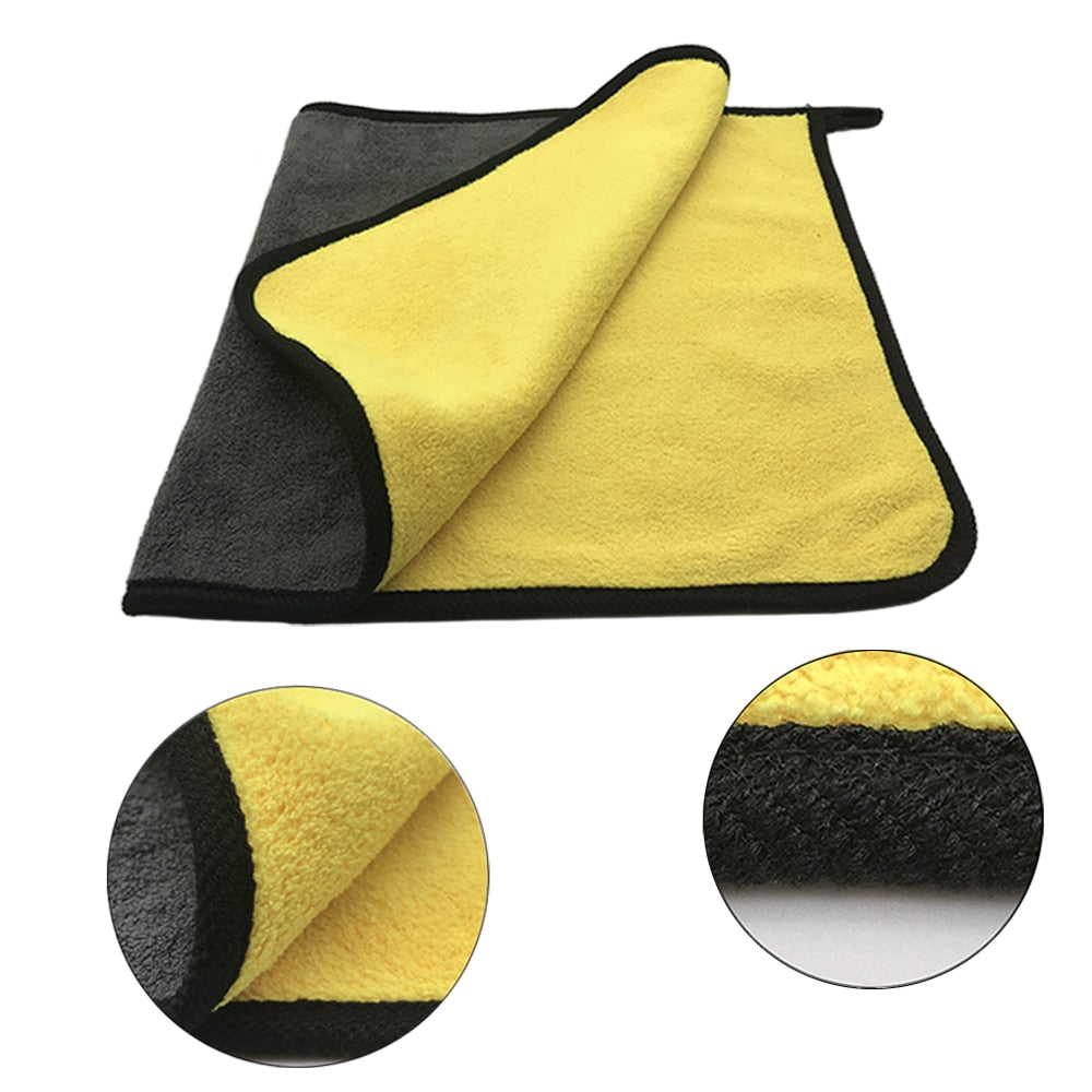 Toalha de microfibra carro em amarelo e cinza, ideal para secagem e polimento automotivo