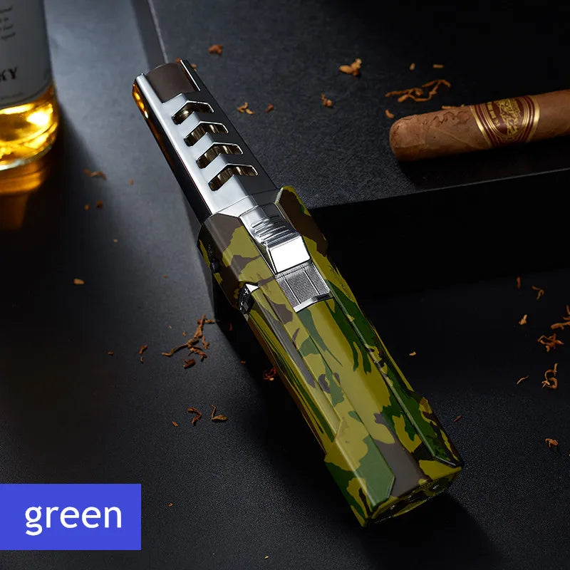 Tocha de chama de jato NOENNAME_NULL em design camuflado verde, ideal para acender charutos e outros usos