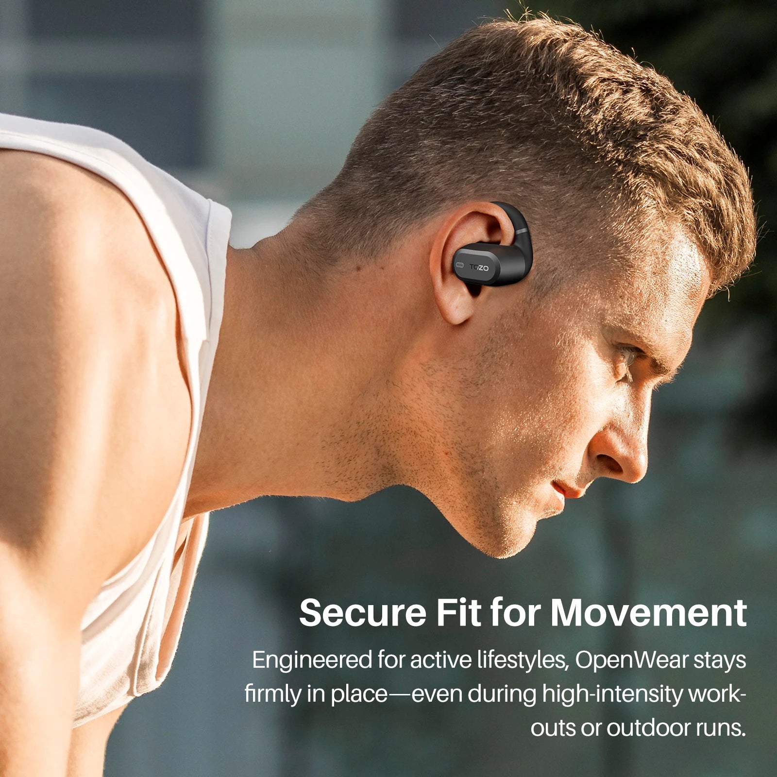 Fone de ouvido bluetooth esportivo TOZO com ajuste seguro para atividades físicas intensas