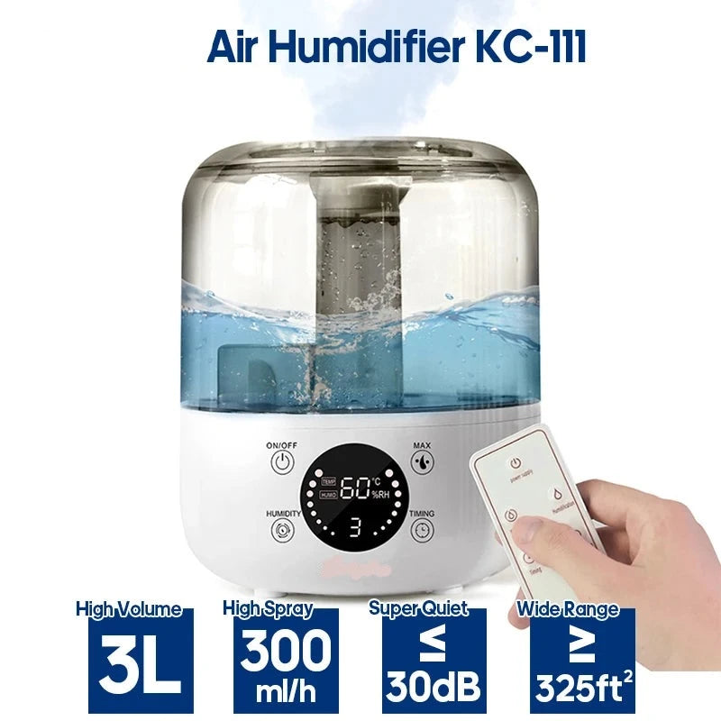 Umidificador de ar 3L portátil da KINSCOTER com controle remoto e alta capacidade de 300 ml/h