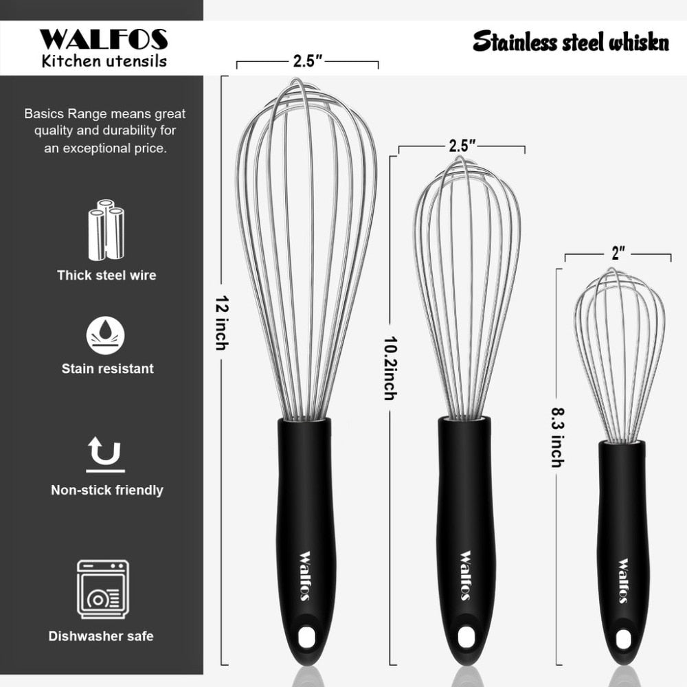 Batedor de ovos inox WALFOS em aço inoxidável, resistente e fácil de limpar