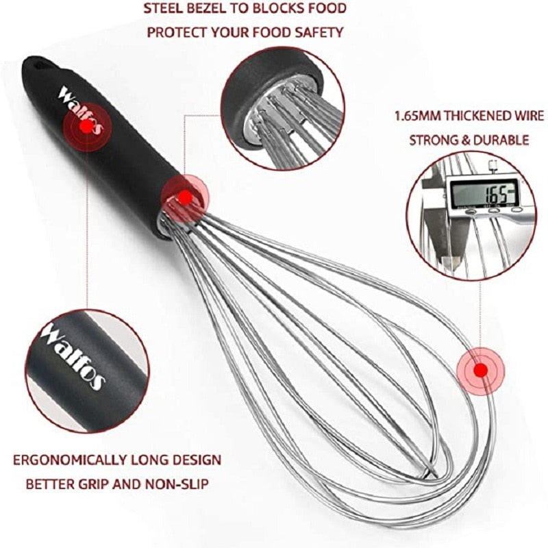 Batedor de ovos inox Walfos com cabo ergonômico e fios grossos para maior durabilidade