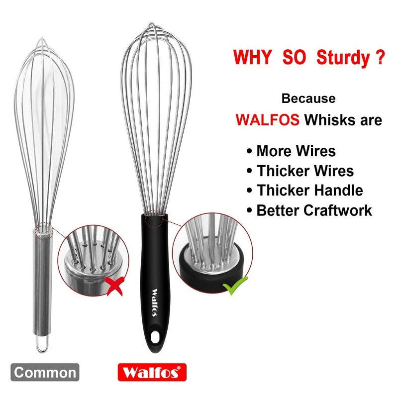 Batedor de ovos inox Walfos com cabo ergonômico e mais fios para melhor desempenho na cozinha