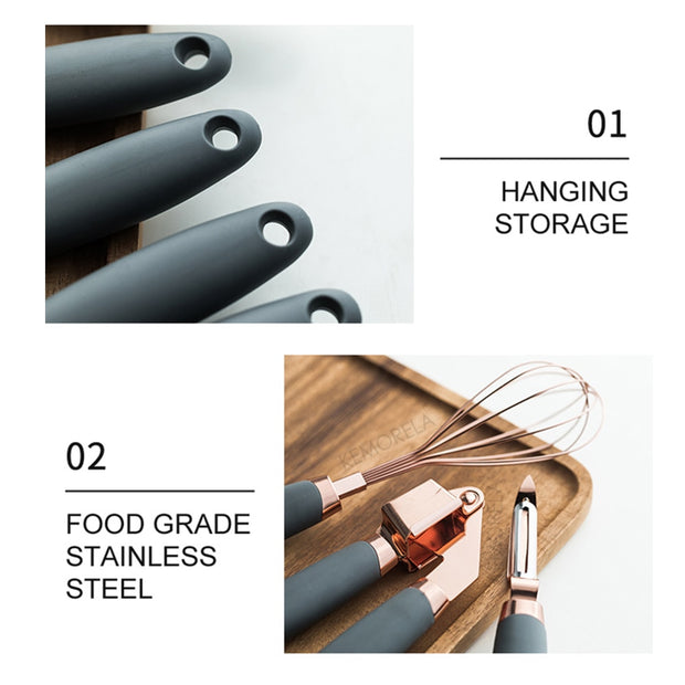 Jogo de Utensílios com Prensa de Alho e Cortador de Pizza - O Badalo do sino