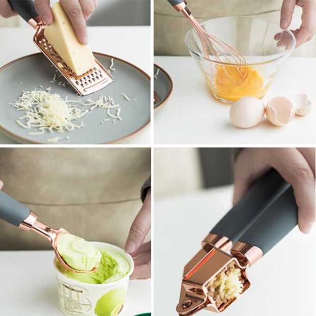 Jogo de Utensílios com Prensa de Alho e Cortador de Pizza - O Badalo do sino