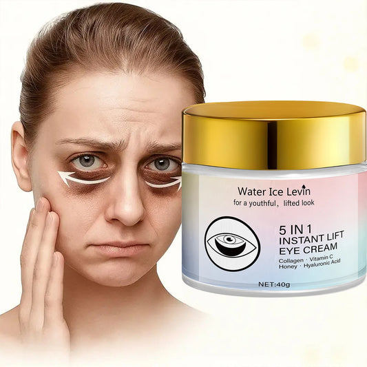 Creme rejuvenescedor 5 em 1 para área dos olhos Water Ice Levin com ingredientes como colágeno e vitamina C.