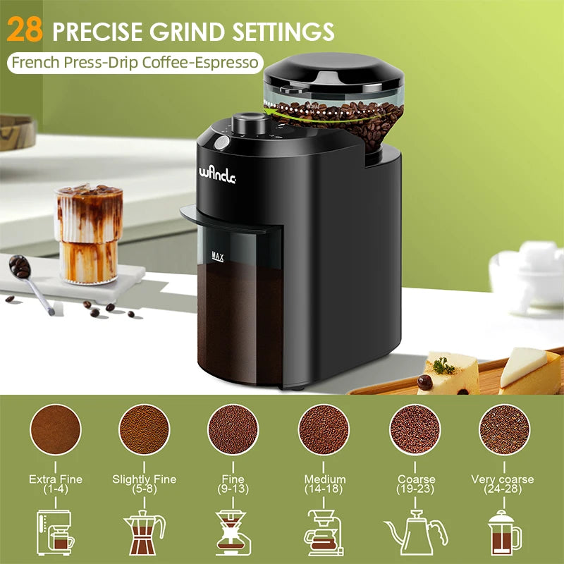 Moedor elétrico de café GENUINE com 28 configurações de moagem, ideal para moedor de café 220V 120V