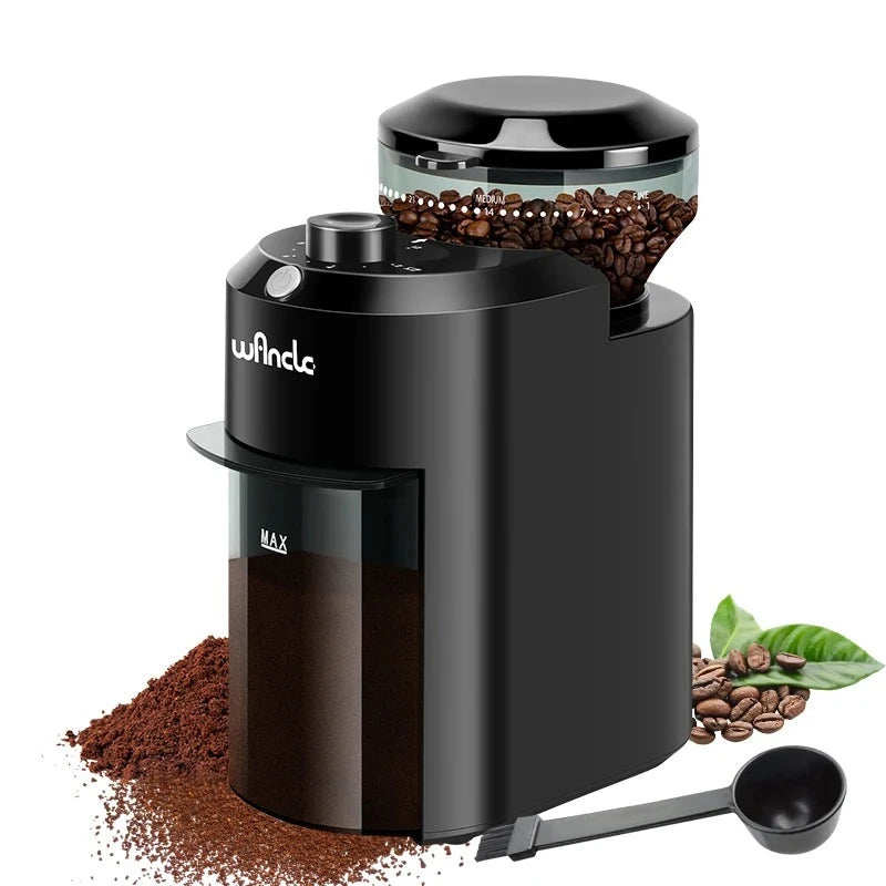 Moedor elétrico de café GENUINE 220V 120V com jarra transparente e grãos de café na parte superior