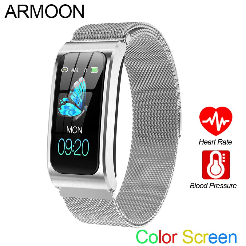 Pulseira inteligente para homens e mulheres Pulseira esportiva de frequência cardíaca Pressão arterial Rastreador de atividade à prova d'água Cor Atividade Android IOS Relógio de pulso ARMOON