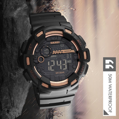 SKMEI Relógio Esportivo Ao Ar Livre Masculino Multifuncional 5Bar À Prova D' Água Pulseira PU Relógios Display LED Chrono Relógio Digital reloj hombre 1243 SKMEI