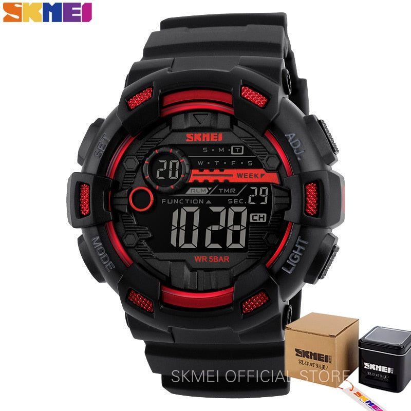 SKMEI Relógio Esportivo Ao Ar Livre Masculino Multifuncional 5Bar À Prova D' Água Pulseira PU Relógios Display LED Chrono Relógio Digital reloj hombre 1243 SKMEI