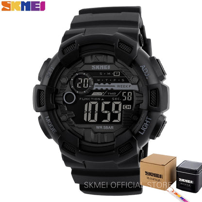 SKMEI Relógio Esportivo Ao Ar Livre Masculino Multifuncional 5Bar À Prova D' Água Pulseira PU Relógios Display LED Chrono Relógio Digital reloj hombre 1243 SKMEI