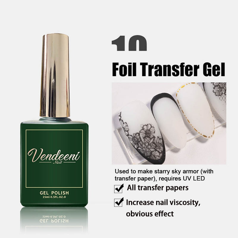 Vendeeni  Nail Art Funcional Base superior em gel Gel de reforço fosco para acabamento de revestimento Gel de flor Blossom Gel de transferência de folha 15 ml Vendeeni