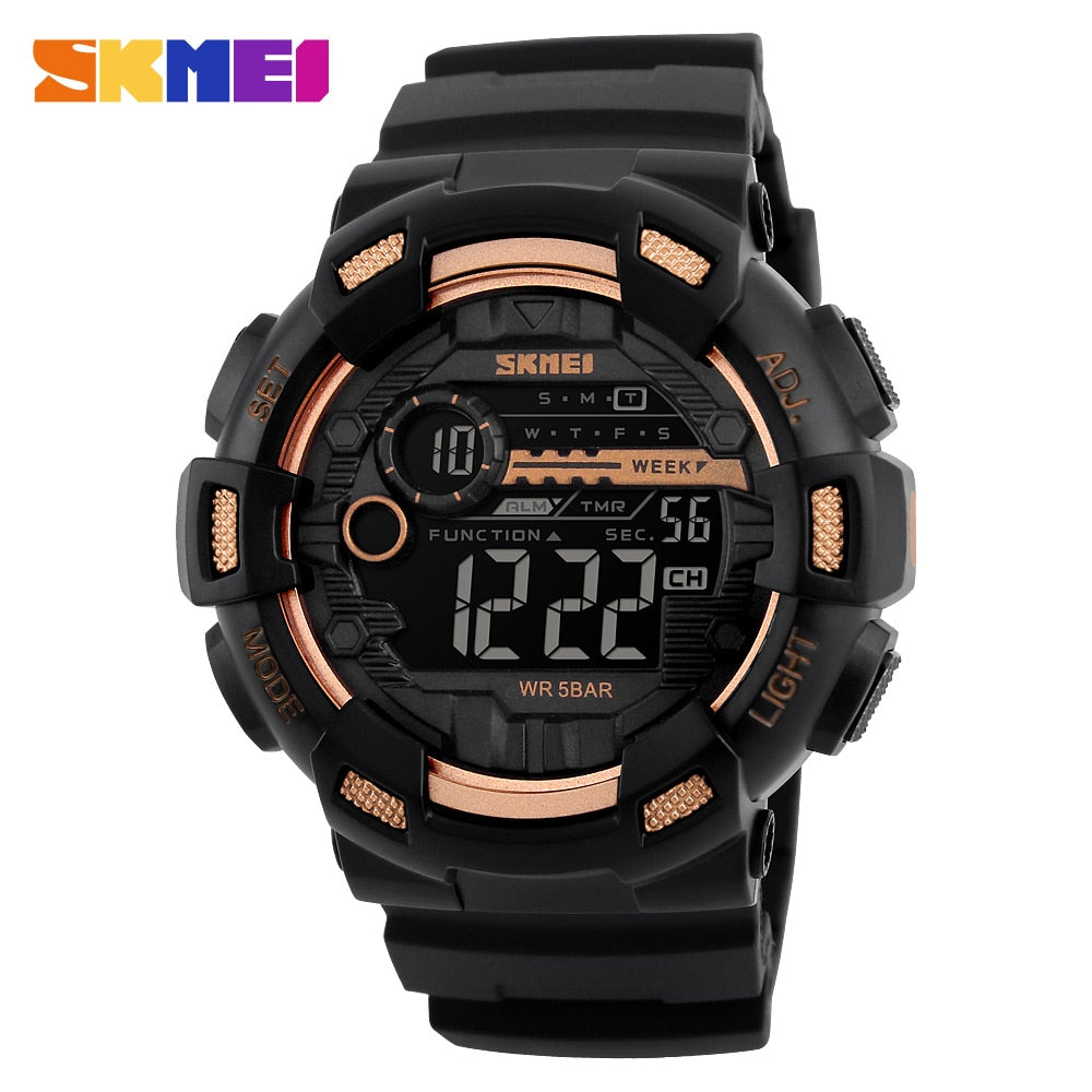 SKMEI Relógio Esportivo Ao Ar Livre Masculino Multifuncional 5Bar À Prova D' Água Pulseira PU Relógios Display LED Chrono Relógio Digital reloj hombre 1243 SKMEI