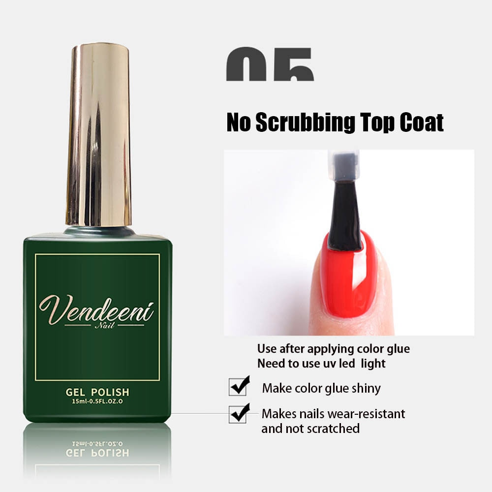 Vendeeni  Nail Art Funcional Base superior em gel Gel de reforço fosco para acabamento de revestimento Gel de flor Blossom Gel de transferência de folha 15 ml Vendeeni