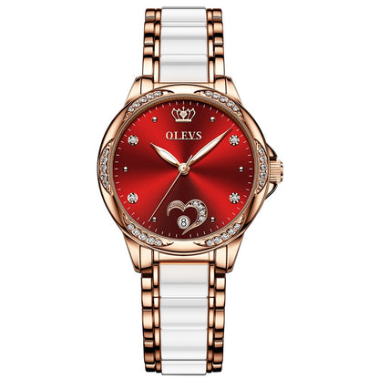 Relógio OLEVS feminino automático mecânico relógio de pulso feminino aço inoxidável cerâmica pulseira coração diamante relógio feminino vestido OLEVS