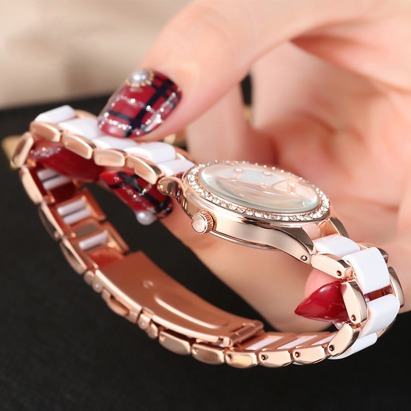 Relógios de luxo com diamantes de cristal, moda feminina, à prova d'água, quartzo, feminino, relógio casual, pulseira de cerâmica, relógio feminino 2022 TDATMS