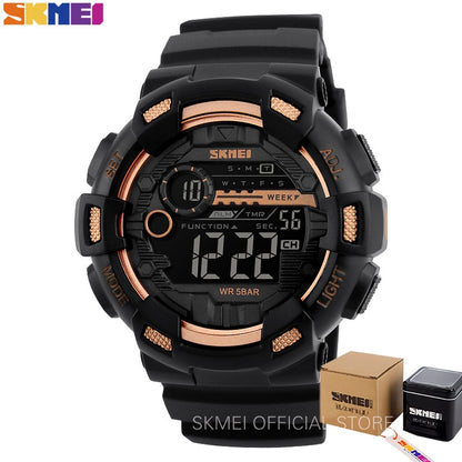 SKMEI Relógio Esportivo Ao Ar Livre Masculino Multifuncional 5Bar À Prova D' Água Pulseira PU Relógios Display LED Chrono Relógio Digital reloj hombre 1243 SKMEI