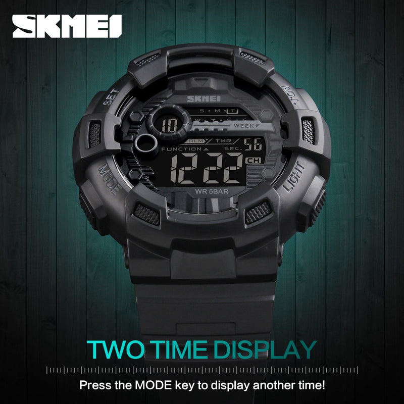 SKMEI Relógio Esportivo Ao Ar Livre Masculino Multifuncional 5Bar À Prova D' Água Pulseira PU Relógios Display LED Chrono Relógio Digital reloj hombre 1243 SKMEI