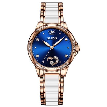 Relógio OLEVS feminino automático mecânico relógio de pulso feminino aço inoxidável cerâmica pulseira coração diamante relógio feminino vestido OLEVS