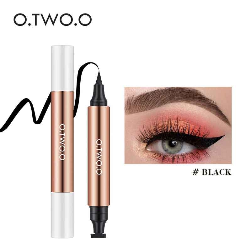 O.TWO.O Eyeliner Stamp Caneta Delineadora Líquida Preta À Prova D' Água Secagem Rápida Lápis Delineador de Duas Pontas Maquiagem para Cosméticos Femininos O.TWO.O