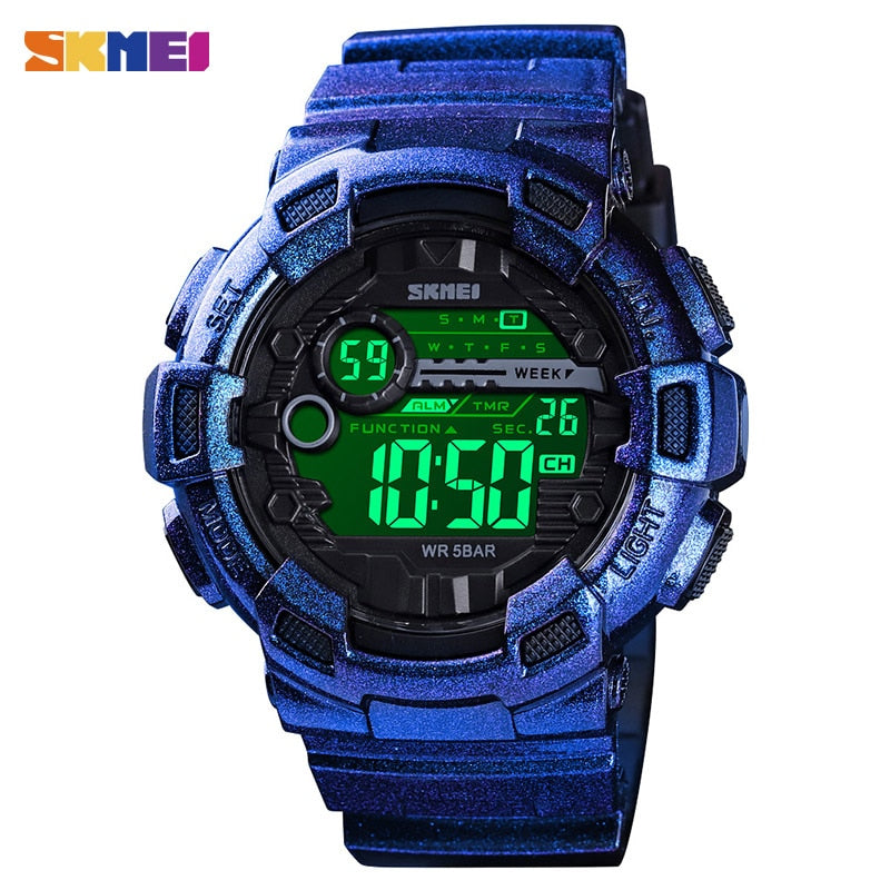 SKMEI Relógio Esportivo Ao Ar Livre Masculino Multifuncional 5Bar À Prova D' Água Pulseira PU Relógios Display LED Chrono Relógio Digital reloj hombre 1243 SKMEI