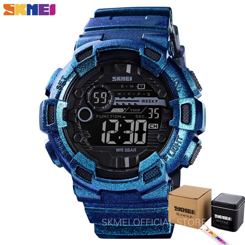 SKMEI Relógio Esportivo Ao Ar Livre Masculino Multifuncional 5Bar À Prova D' Água Pulseira PU Relógios Display LED Chrono Relógio Digital reloj hombre 1243 SKMEI