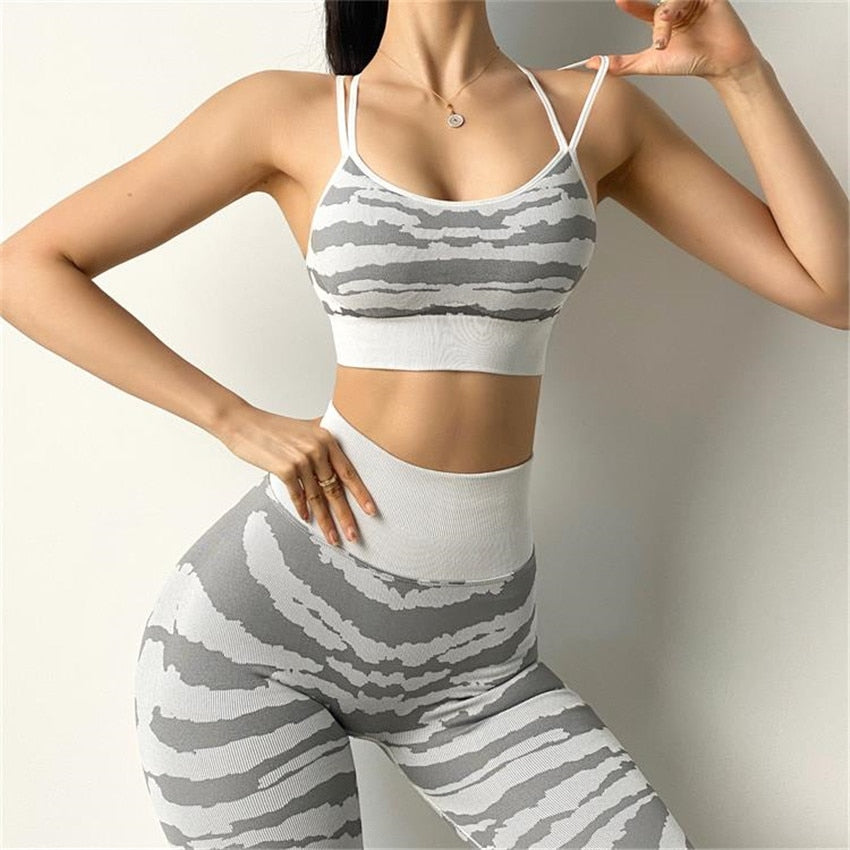 2022 sem costura Tiger Gym Booty conjunto de ioga Scrunch Squat Proof Leggings calças de ioga sutiã esportivo roupas de treino fitness ternos ativos CEODOGG