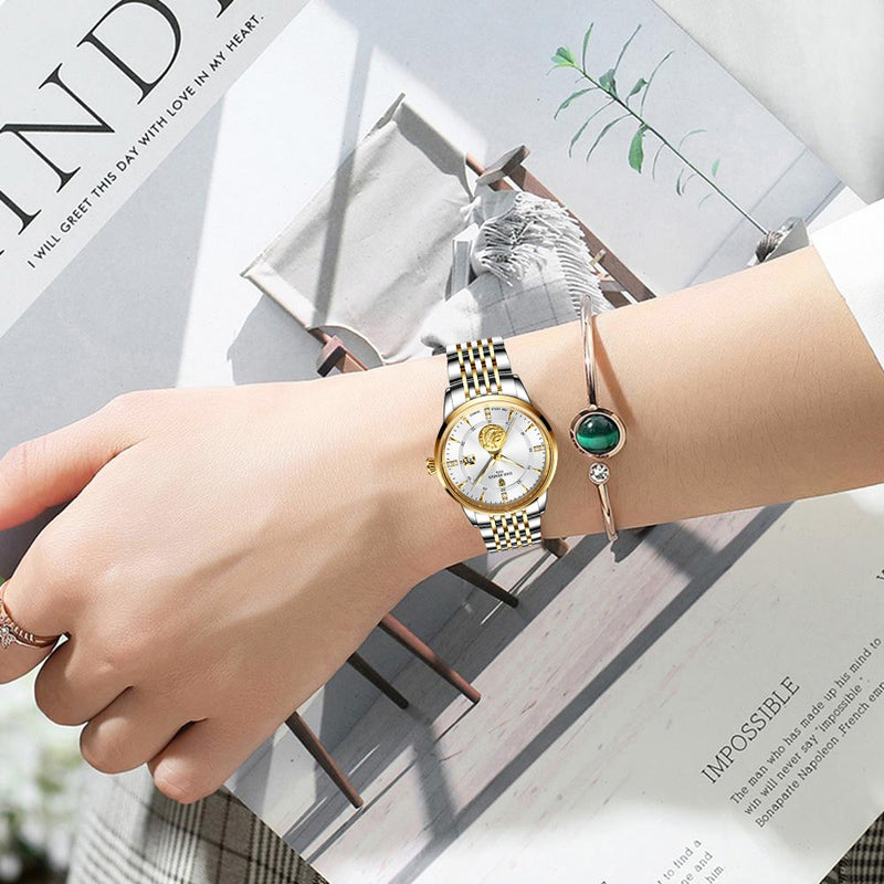 Relógios de pulso femininos Marca de Luxo Moda Relógio Feminino Elegante Relógio de Pulso Aço Dourado LIGE Relógio Feminino Casual à Prova D' Água Montre Femme Novo LIGE